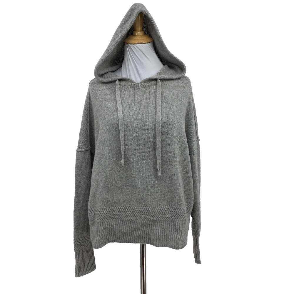 Anthropologie Sweater Womens S Small Gray Cashmere Wool Blend Hood Drop Shoulder